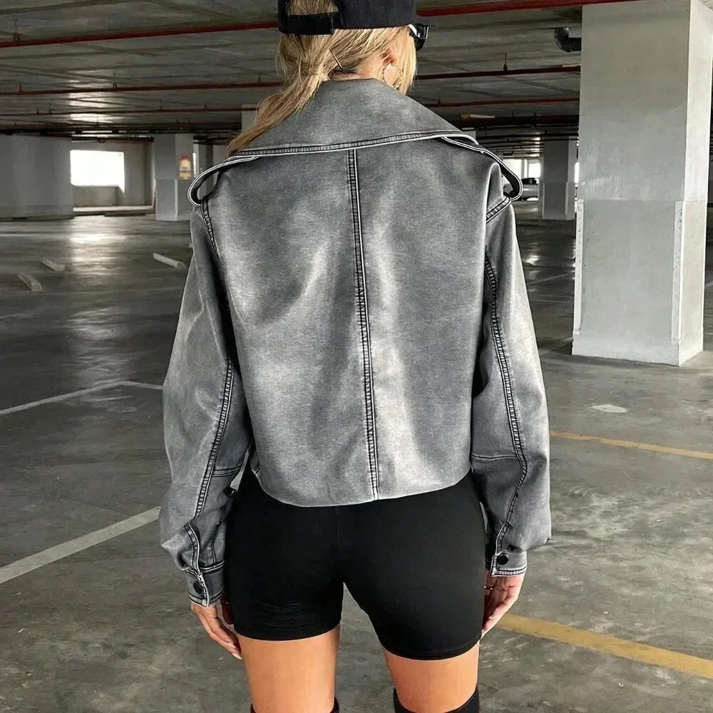 Grey Casual Women's Coolane Zip Up Moto Jacket - Picture 2 of 7